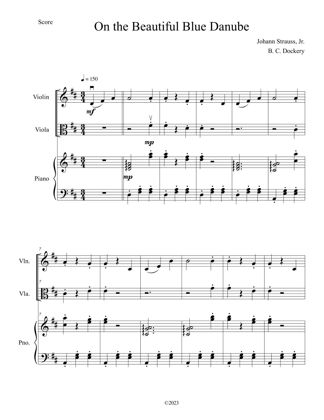 The Blue Danube (Violin and Viola Duet with Piano Accompaniment) (arr. B. C. Dockery)