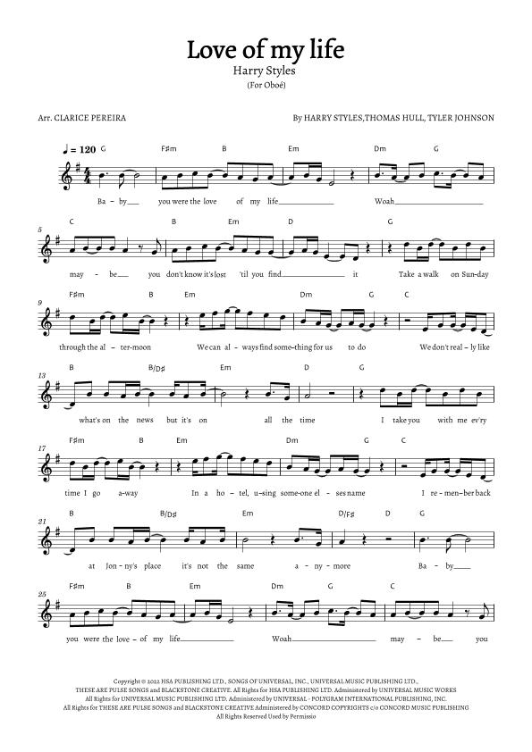 Love Of My Life (arr. Clarice Pereira)