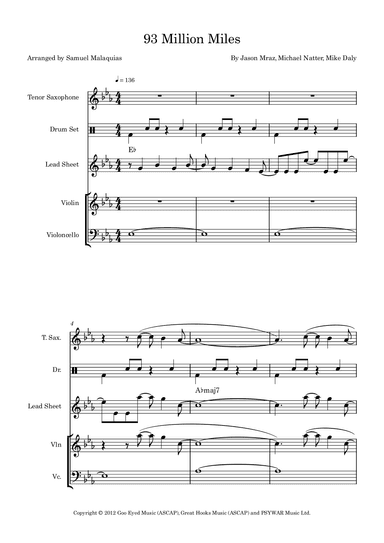 93 Million Miles (arr. SAMUEL DE SOUZA MALAQUIAS)