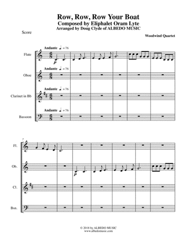 Row, Row, Row Your Boat for Woodwind Quartet (arr. Doug Clyde)