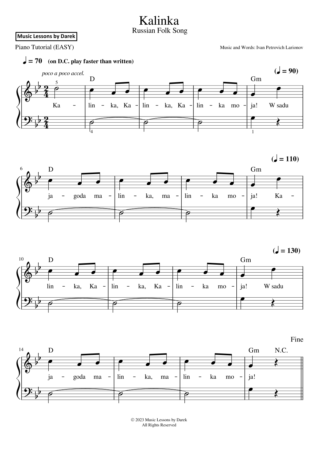 Kalinka (Russian Folk Song) [EASY PIANO] (arr. Darek)