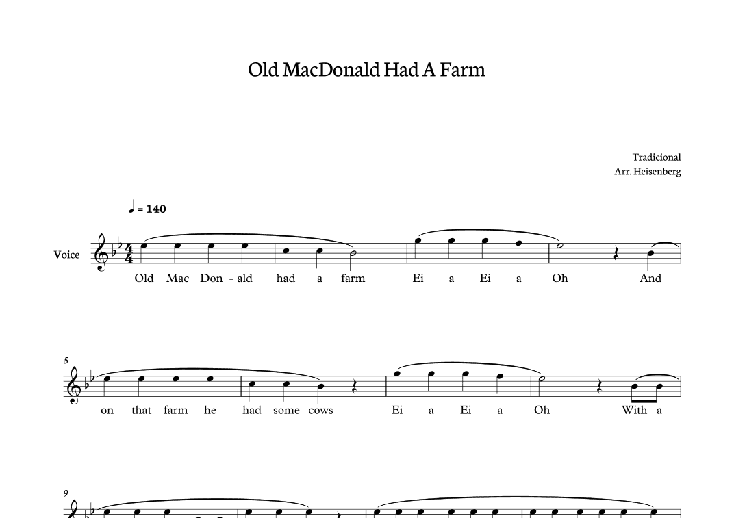 Old MacDonald Had a Farm for voice in Bb major (arr. Heisenberg)