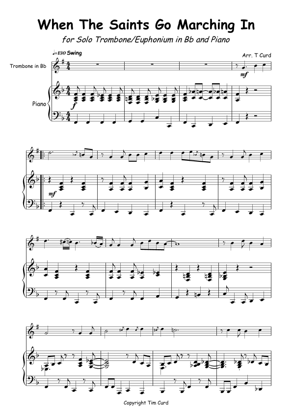 When The Saints Go Marching In for Solo Trombone/Euphonium in Bb and Piano (arr. Tim Curd)
