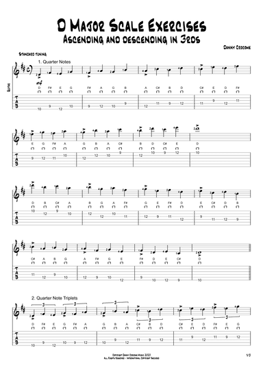 D Major Scale Exercises - Ascending and Descending in 3rds