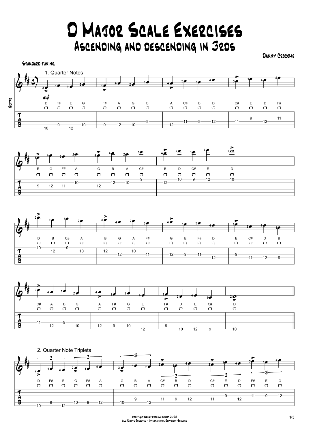 D Major Scale Exercises - Ascending and Descending in 3rds