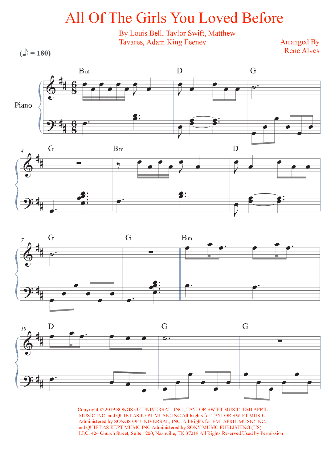 All Of The Girls You Loved Before (arr. Rene Alves)