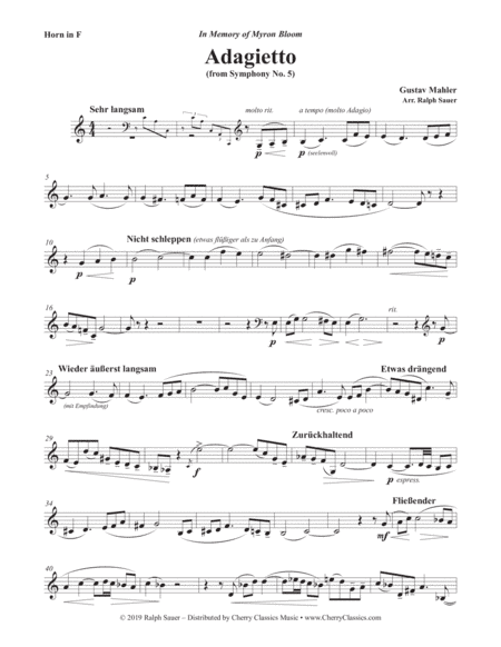 Adagietto from Symphony No. 5 for Horn & Piano (arr. Sauer, Ralph)