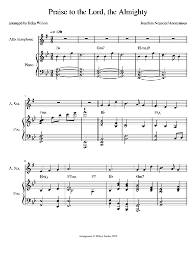 Praise to the Lord, the Almighty--alto sax solo (arr. Beka Wilson)