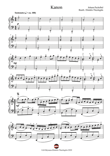 Canon in D major (easy piano) (arr. Dimitris Theologitis (electricOdysseas.com))