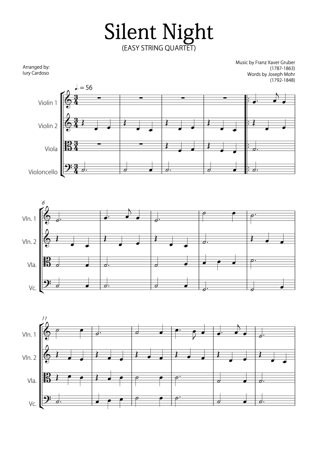 "Silent Night" (Easy String Quartet) (arr. Iury Cardoso)