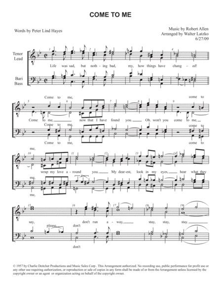 Come To Me (arr. Walter Latzko)