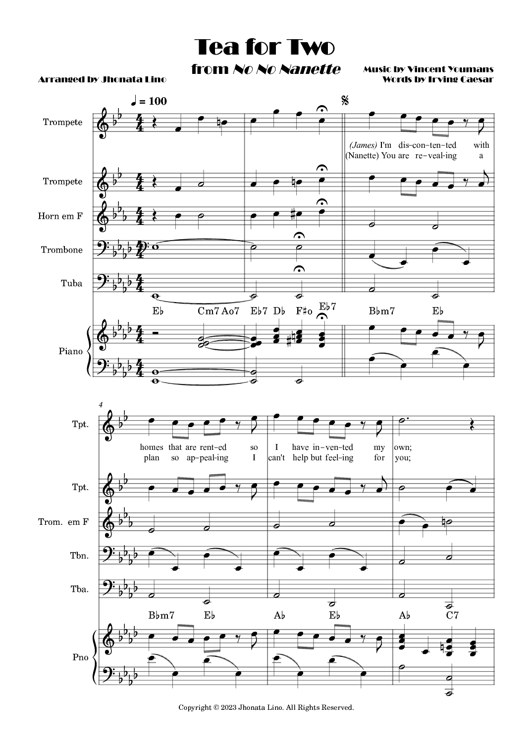 Tea For Two (arr. Jhonata Lino)