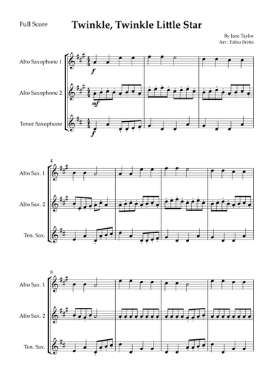 Twinkle, Twinkle Little Star for Saxophone Trio (arr. Fabio Britto)