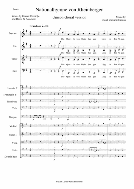 Nationalhymne von Rheinbergen (Rheinbergeb National Anthem) Unison choir and orchestra (incl Parts)