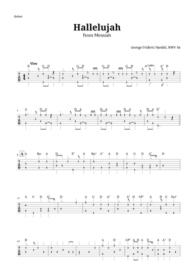 Hallelujah by Handel for Guitar Tab with Chords (arr. Langanho)