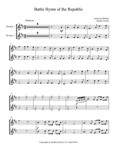 Battle Hymn of the Republic (treble Eb instrument duet, parts only) (arr. Sandra Zylstra)