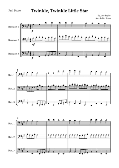 Twinkle, Twinkle Little Star for Bassoon Trio (arr. Fabio Britto)