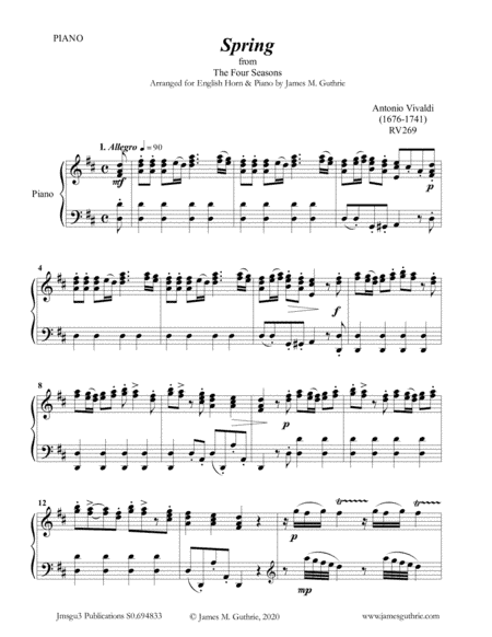 Vivaldi: The Four Seasons Complete for English Horn & Piano (arr. James M. Guthrie, ASCAP)