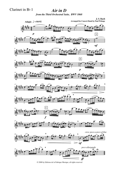 Johann Sebastian Bach/Wehage, Air in D from the Third orchestral suite, BWV 1068 arranged for concer (arr. Musik Fabrik Music Publishing)