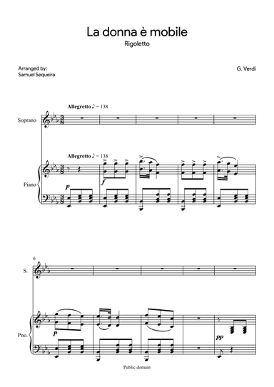 La donna è mobile - for soprano- in Eb (arr. Samuel Sequeira)