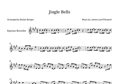Jingle Bells in A major, For Soprano Recorder (arr. Braian Borges)
