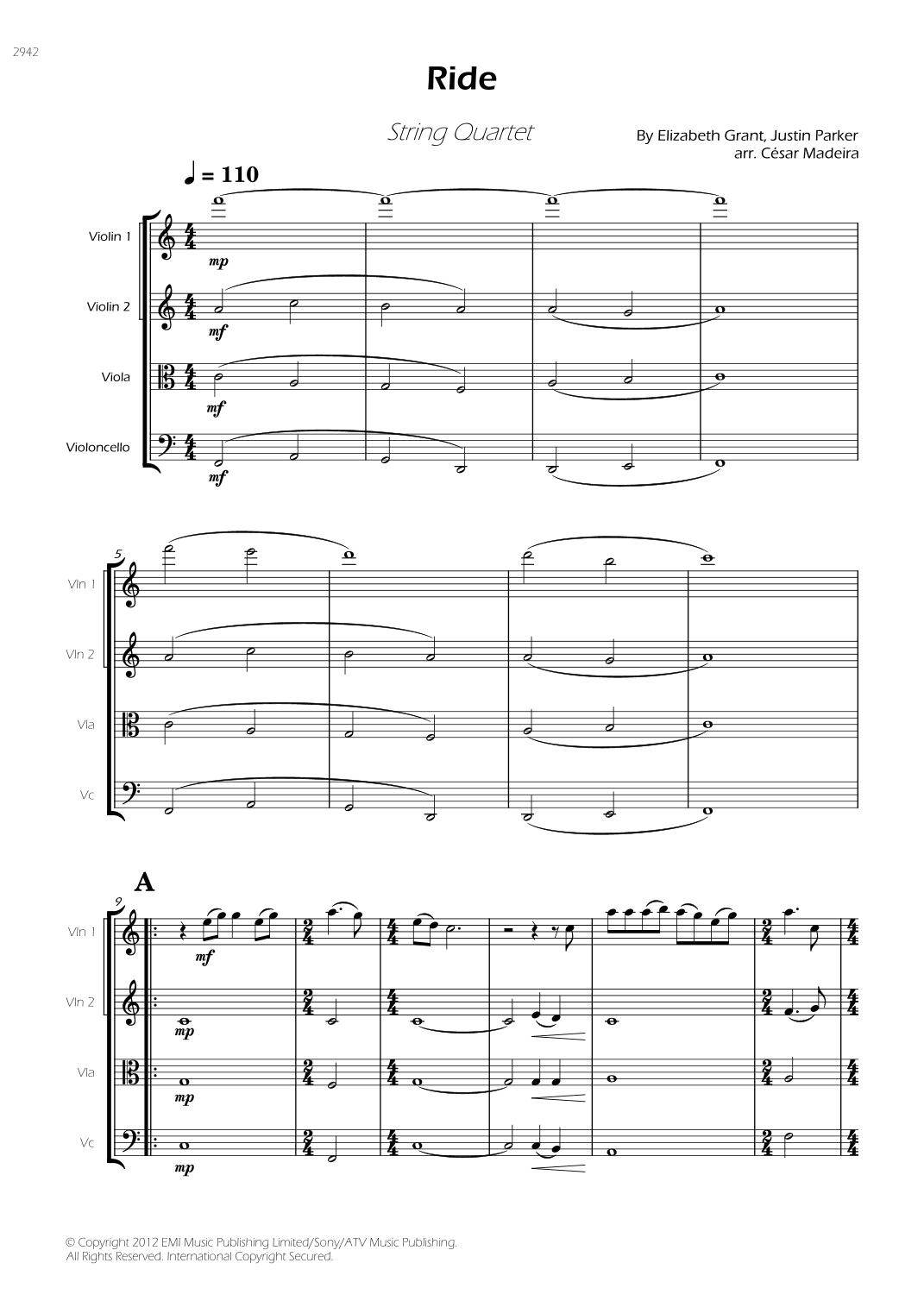 Ride - Score Only (arr. César Madeira)