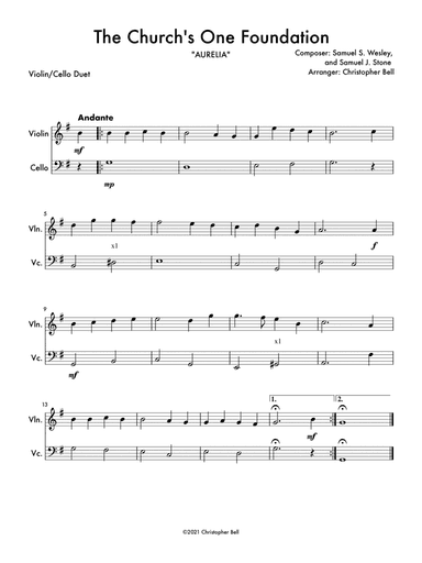 The Church's One Foundation - Violin/Cello Duet (arr. Christopher Bell)