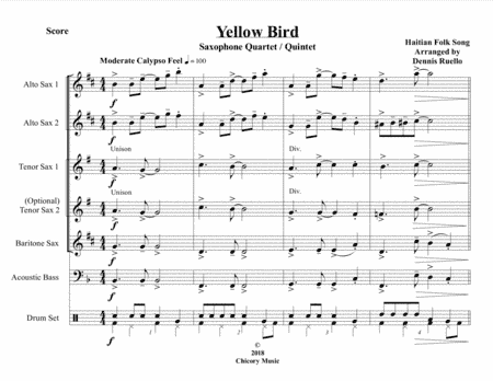 Yellow Bird - Saxophone Quartet / Quintet (arr. Dennis Ruello)