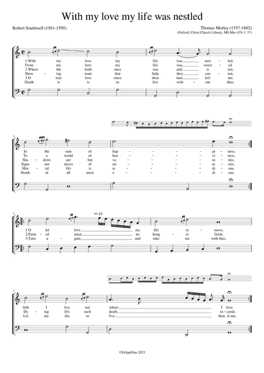 With my love my life was nestled (Ornamented version from Christ Church Library, MS Mus 439) (arr. Early Music Scores)