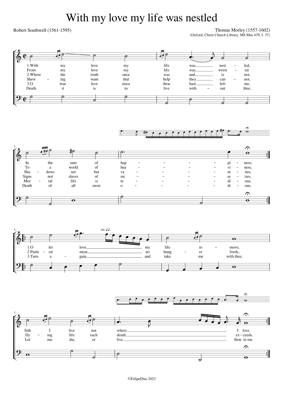With my love my life was nestled (Ornamented version from Christ Church Library, MS Mus 439) (arr. Early Music Scores)