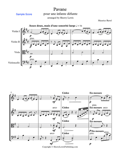 PAVANE POUR UN INFANTE D´EFUNTE (Pavane For a Dead Princess) String Quartet, Intermediate Level for (arr. Sherry Lewis)
