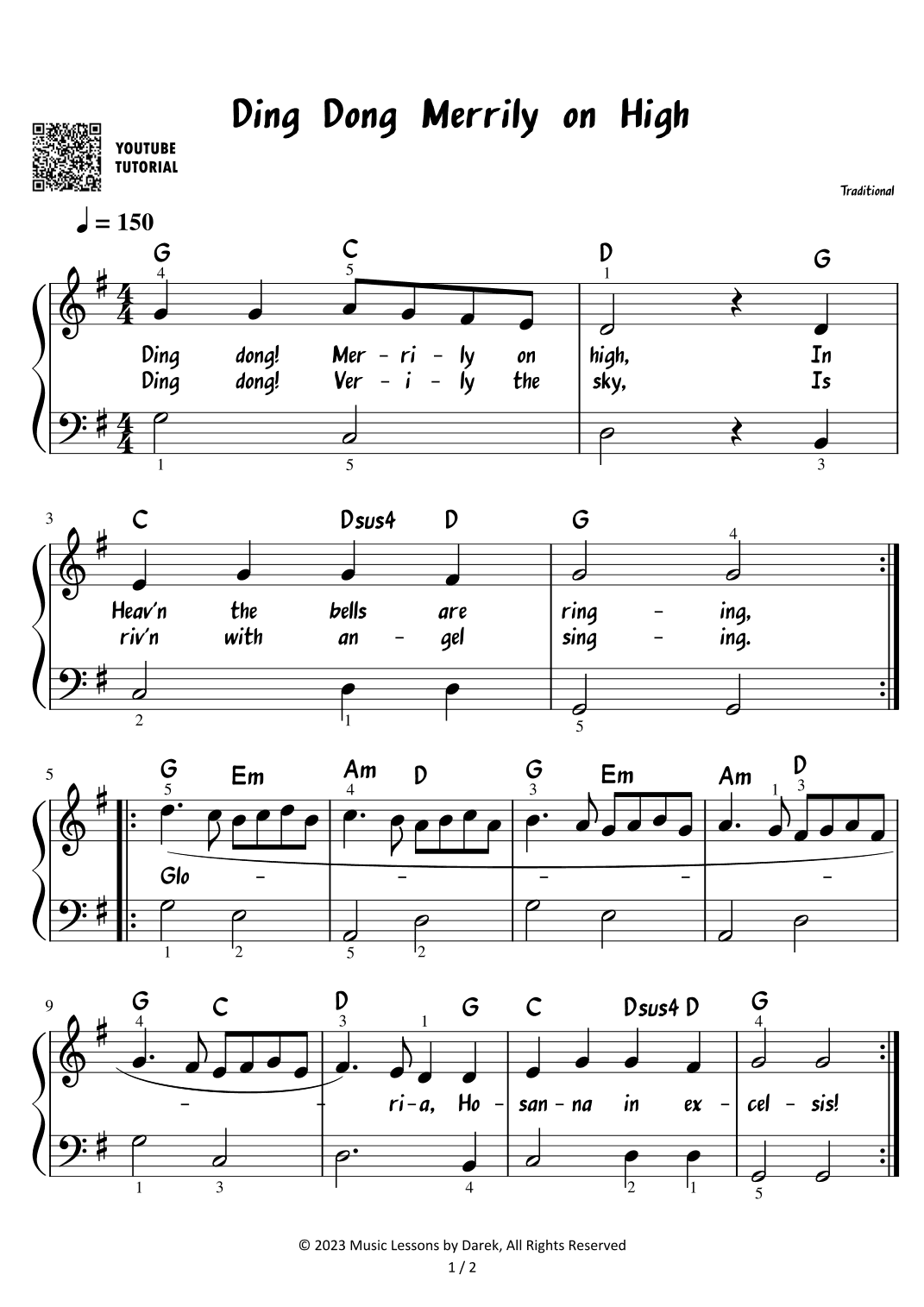 Ding Dong Merrily on High - Christmas Carol [EASY PIANO] (arr. Darek)