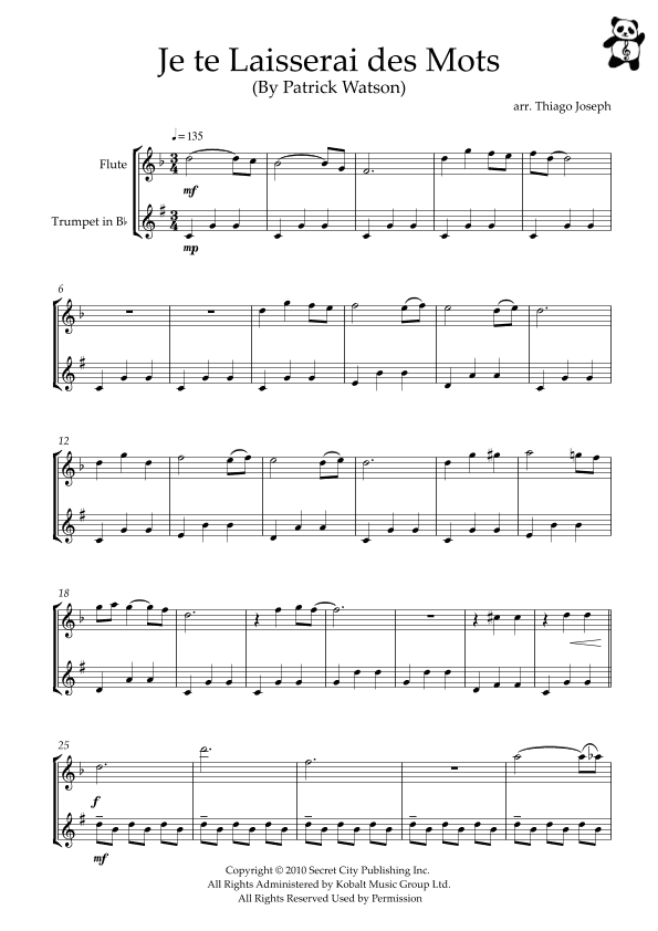 Je Te Laisserai Des Mots (arr. Thiago Joseph)