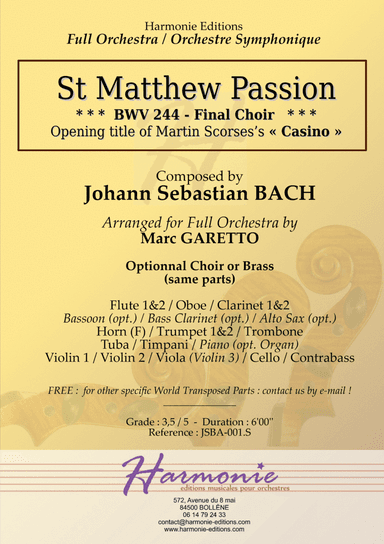 BACH BWV 244 - Passion f St Matthew from CASINO / Wir setzen uns mit Tränen nieder (arr. Marc GARETTO)