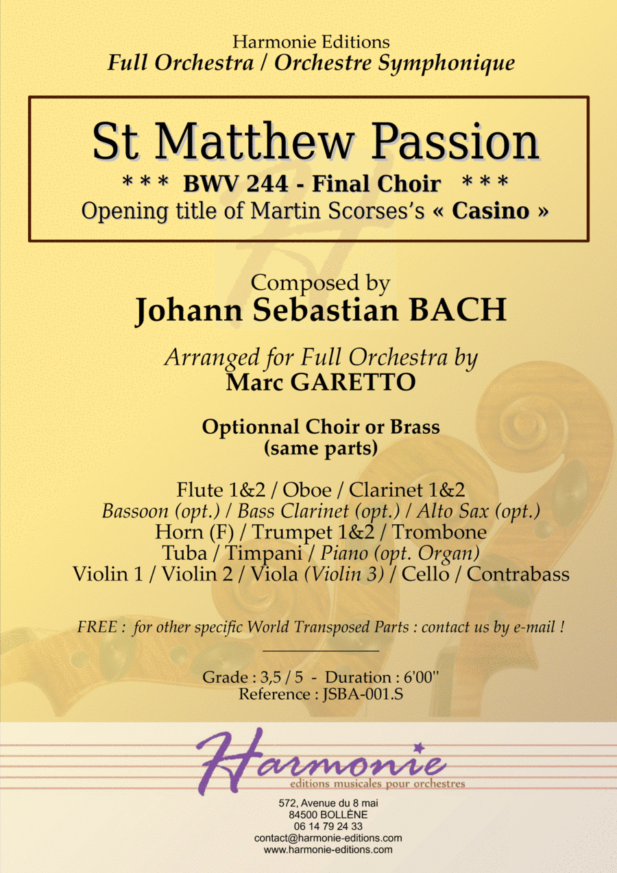 BACH BWV 244 - Passion f St Matthew from CASINO / Wir setzen uns mit Tränen nieder (arr. Marc GARETTO)