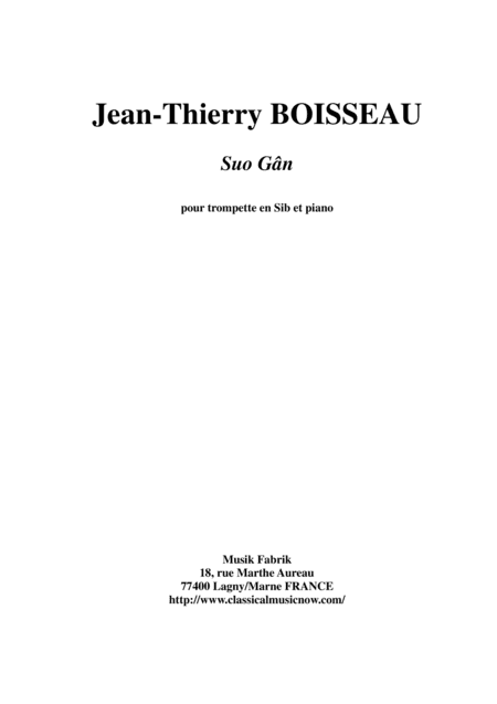 Traditional Welsh Lullaby: Suo Gân, arranged for Bb trumpet and piano by Jean-Thierry Boisseau (arr. Jean-Thierry Boisseau)