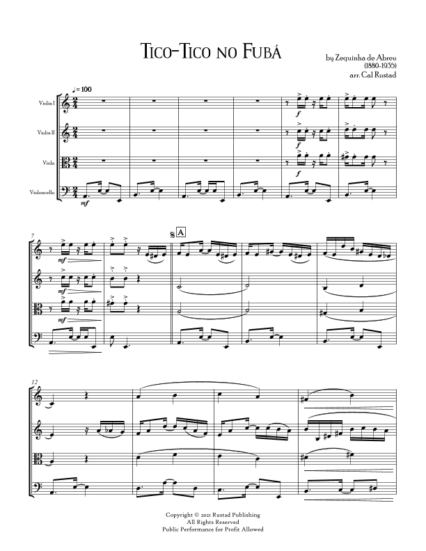 Tico-Tico no Fubá - for String Quartet (arr. Cal Rustad)