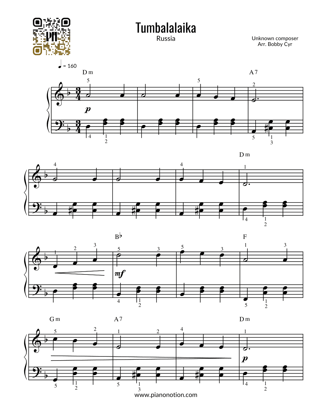 Tumbalalaika - Yiddish Love song (Easy Piano) (arr. Bobby Cyr - Piano Notion)