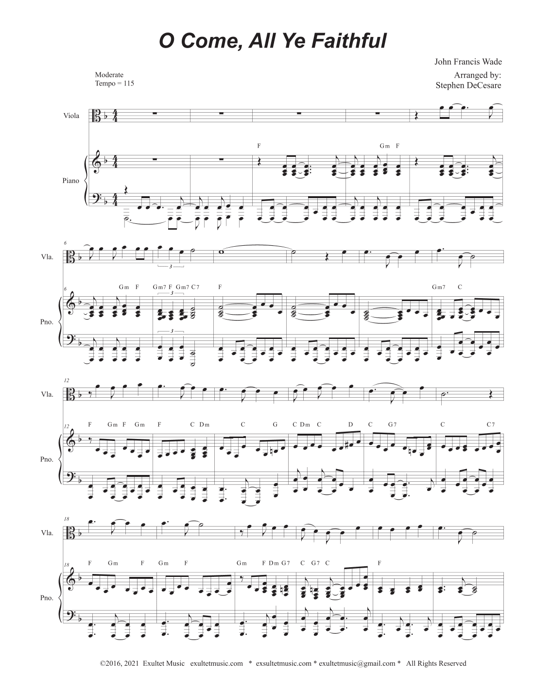 O Come All Ye Faithful (Viola solo and Piano) (arr. Stephen DeCesare)