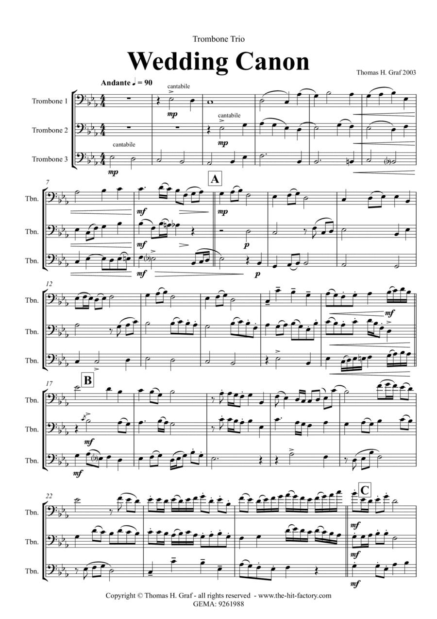 Wedding Canon - Festive Concert Piece - Trombone Trio
