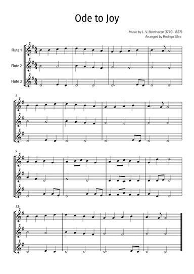 L. V. Beethoven- Ode to Joy (trio of flute). PDF (arr. Rodrigo Silva)