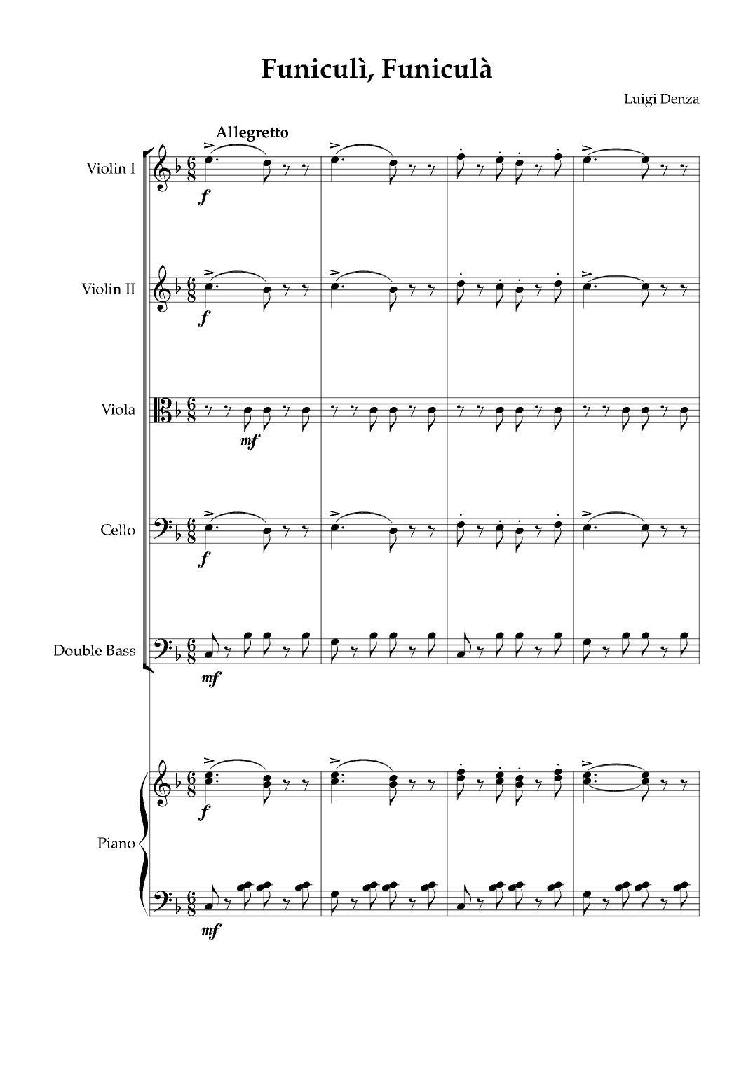 Funiculì, Funiculà - String Quintet & Piano (arr. Karen Gueiros)