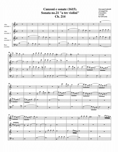 Sonata a tre violini (1615) (arrangement for 4 recorders) (arr. Gil Garty)