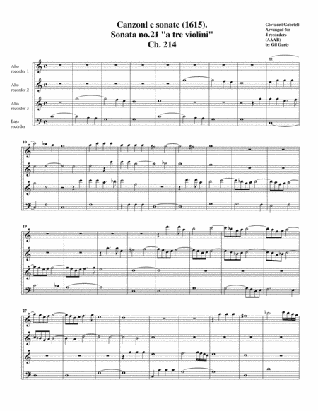 Sonata a tre violini (1615) (arrangement for 4 recorders) (arr. Gil Garty)
