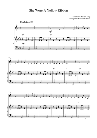 She Wore A Yellow Ribbon (for trumpet in B flat solo and piano accompaniment) (arr. Kaiserin Rebecca)