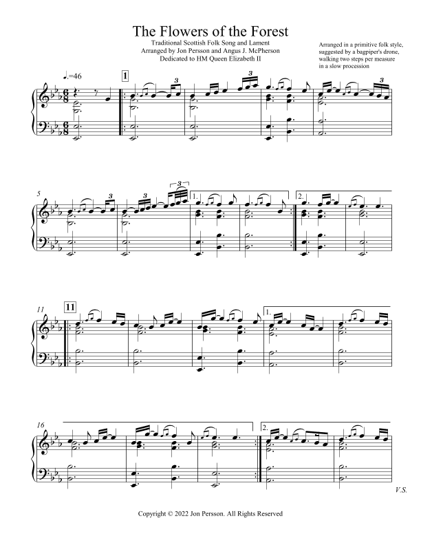 "The Flowers of the Forest" for Solo Piano (arr. Jon Persson)