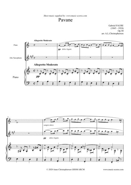 Op.50 Pavane - Flute, Alto Saxophone and Piano (arr. Anne Christopherson GRSM ARCM)