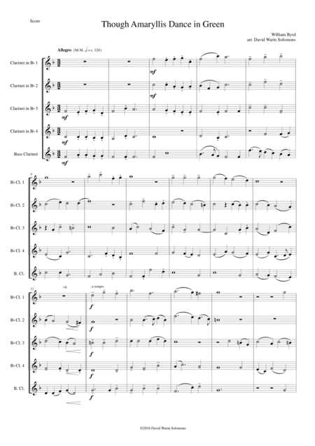Though Amaryllis Dance in Green for clarinet quintet (4 B flat clarinets and 1 Bass clarinet) (arr. David Warin Solomons)