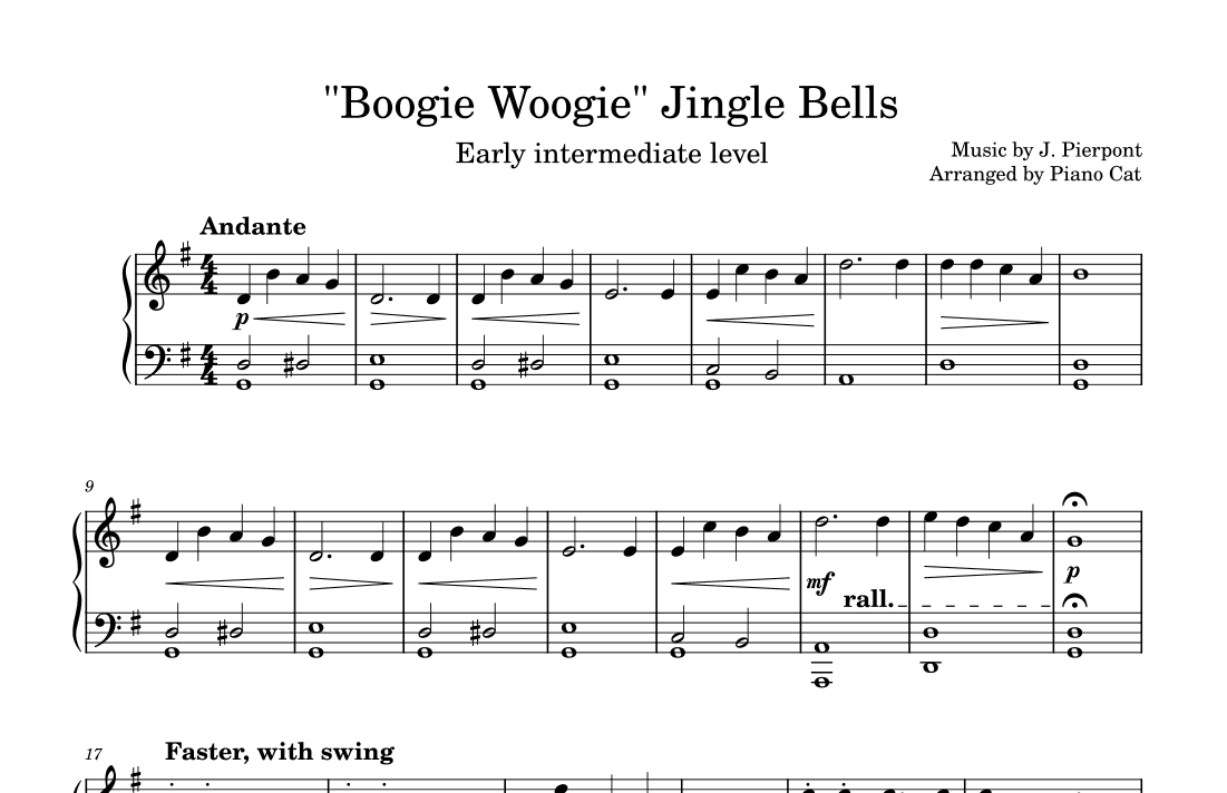 Boogie Woggie Jingle Bells (easy solo piano) (arr. Piano Cat)