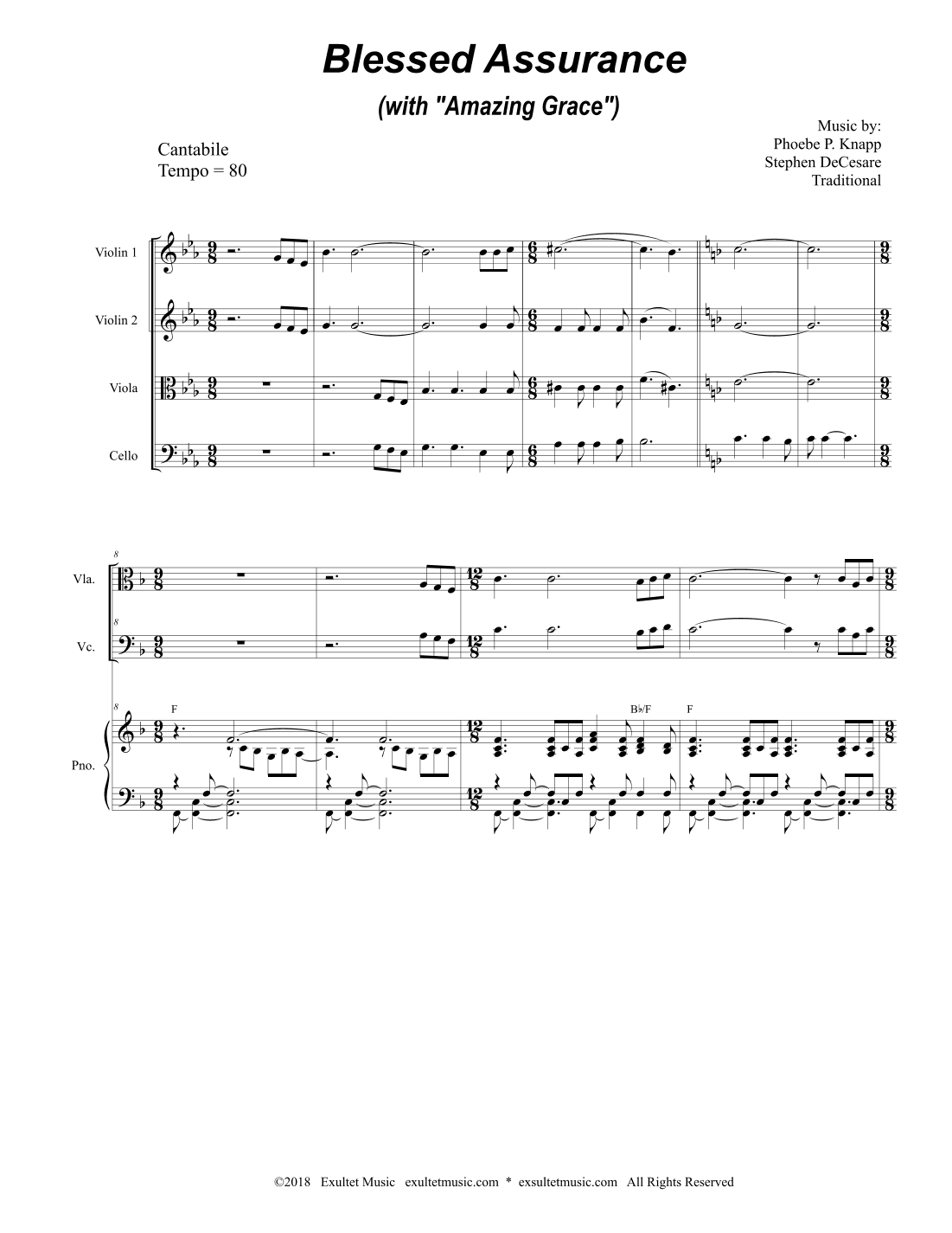 Blessed Assurance (with "Amazing Grace") (for String Quartet and Piano)